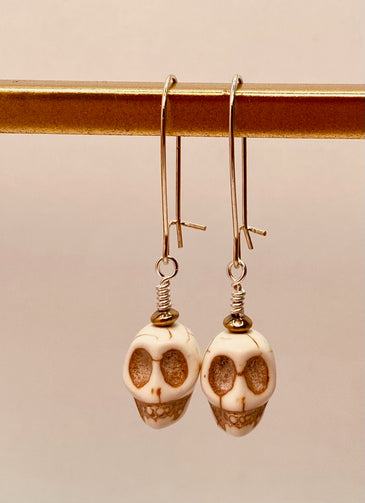 Turquoise SKULL earrings, Sterling Silver plated - HappiHippiShop