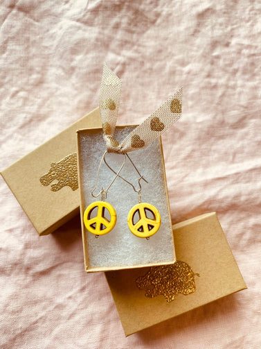 Yellow Turquoise Peace Earring - HappiHippiShop